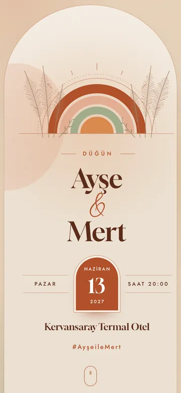 Boho Terracotta dijital davetiye şablonu — telefon ekranında örnek davetiye