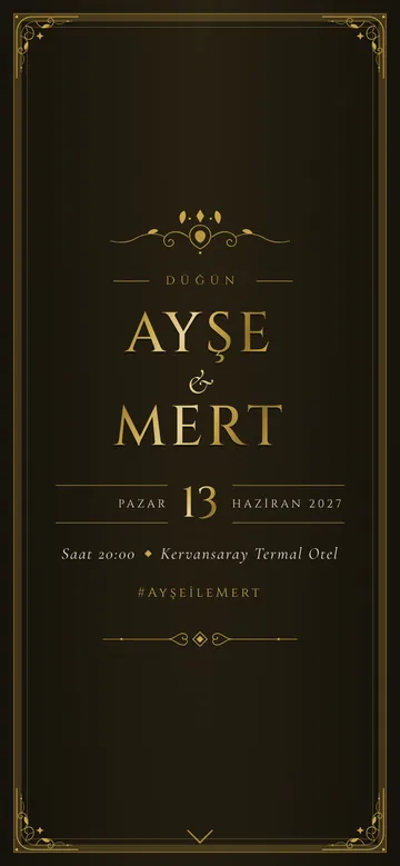 Royal Gold şablonuyla hazırlanmış örnek dijital davetiye