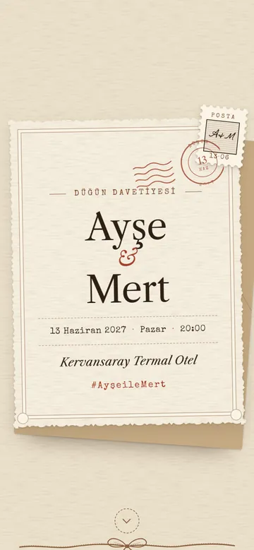 Vintage Kağıt dijital davetiye şablonu — telefon ekranında örnek davetiye